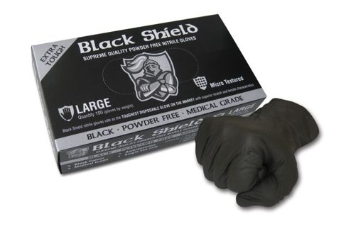 GLOVES NITRILE DISPOSABLE BLACK SHIELD XL (BOX 100)