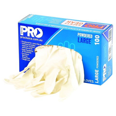 GLOVES LATEX DISPOSABLE POWDERED CLEAR L