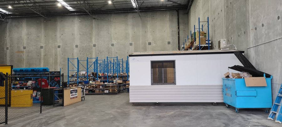 Racking being fitted out inside the Forrestfield warehouse